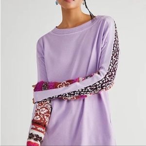 Free People On My Way Thermal Cuff Mixed-Print Petal Shirt Purple
